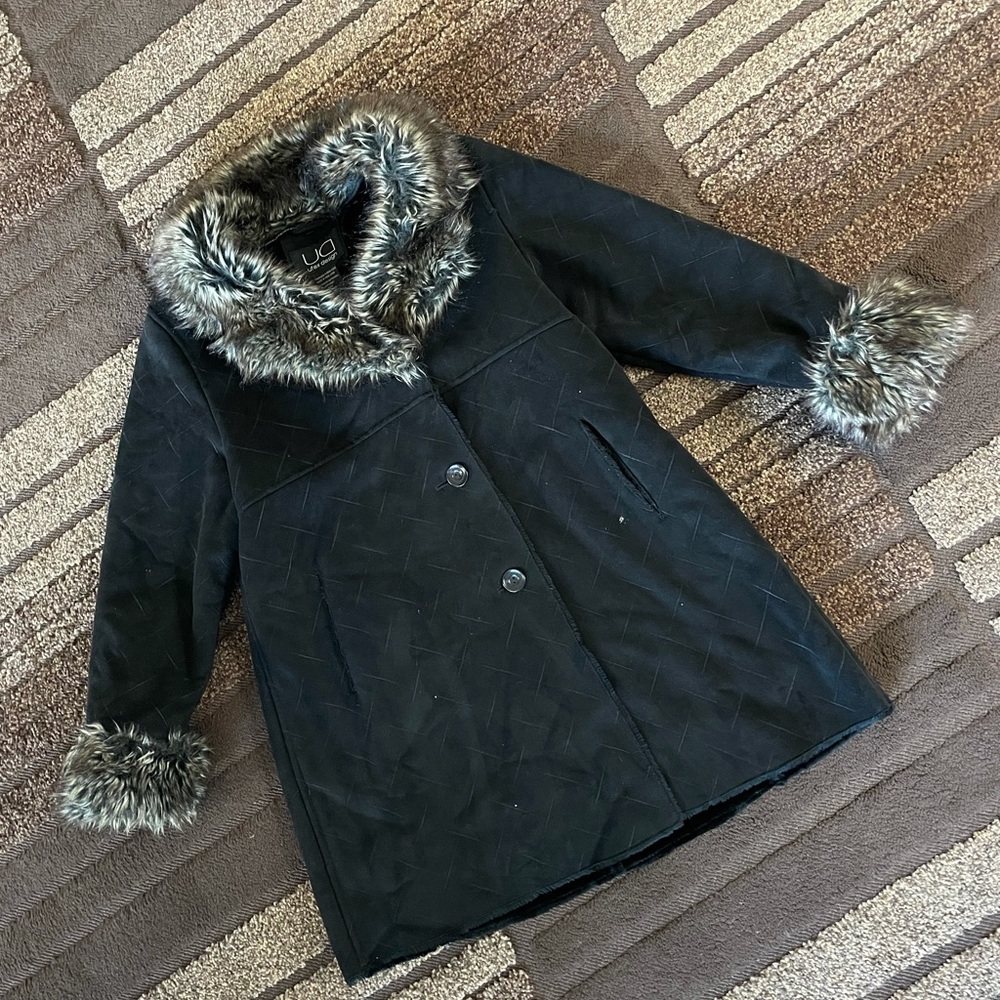 Utex Design Black Jacket With Faux Fur Trim Xl - image 1